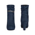 thumbnail image 4 of BLISSFUL STEP Women's Ankle Boots Faux Suede Mid-Calf Block Heel Round Toe Side Zipper Boots Navy Blue 6, 4 of 5