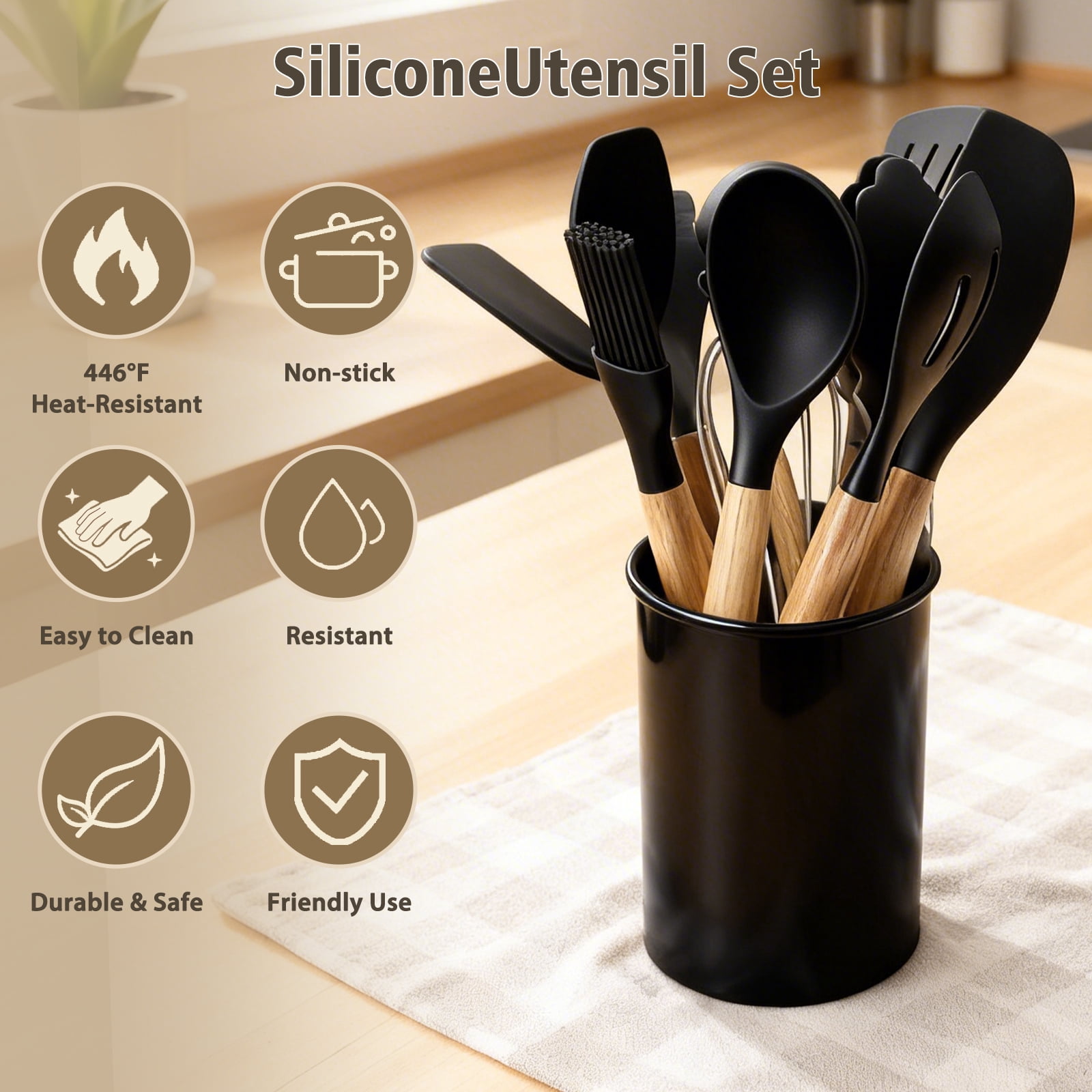 Silicone Cooking Utensils Set, Heat Resistant Kitchen Tools, 36 PCS Non-Stick Silicone Cooking Kitchen Utensils, Black