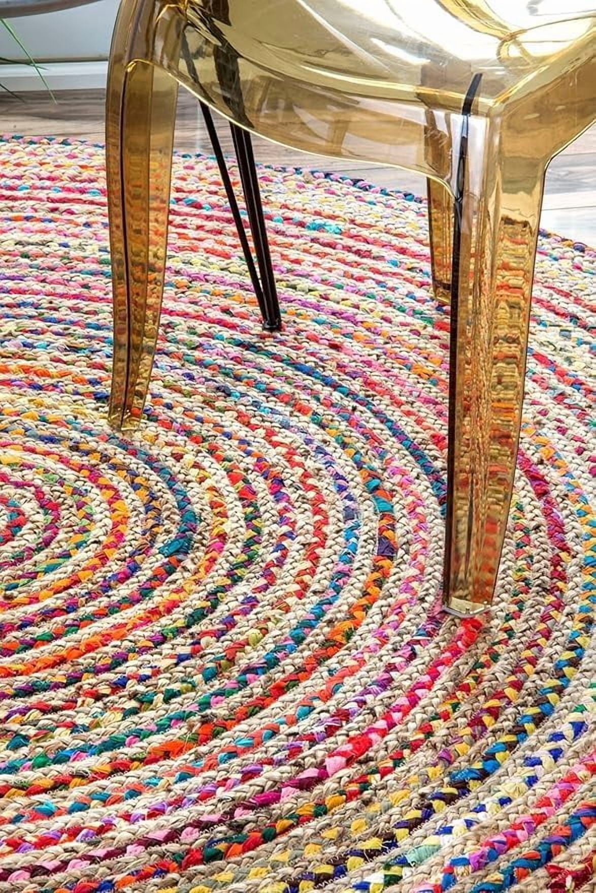 Indian Handmade Braided Natural Jute with Multi Cotton Area Rug 4 x 6 Feet Oval (122 cm x 183 cm), Floor Decor Rugs/Carpet