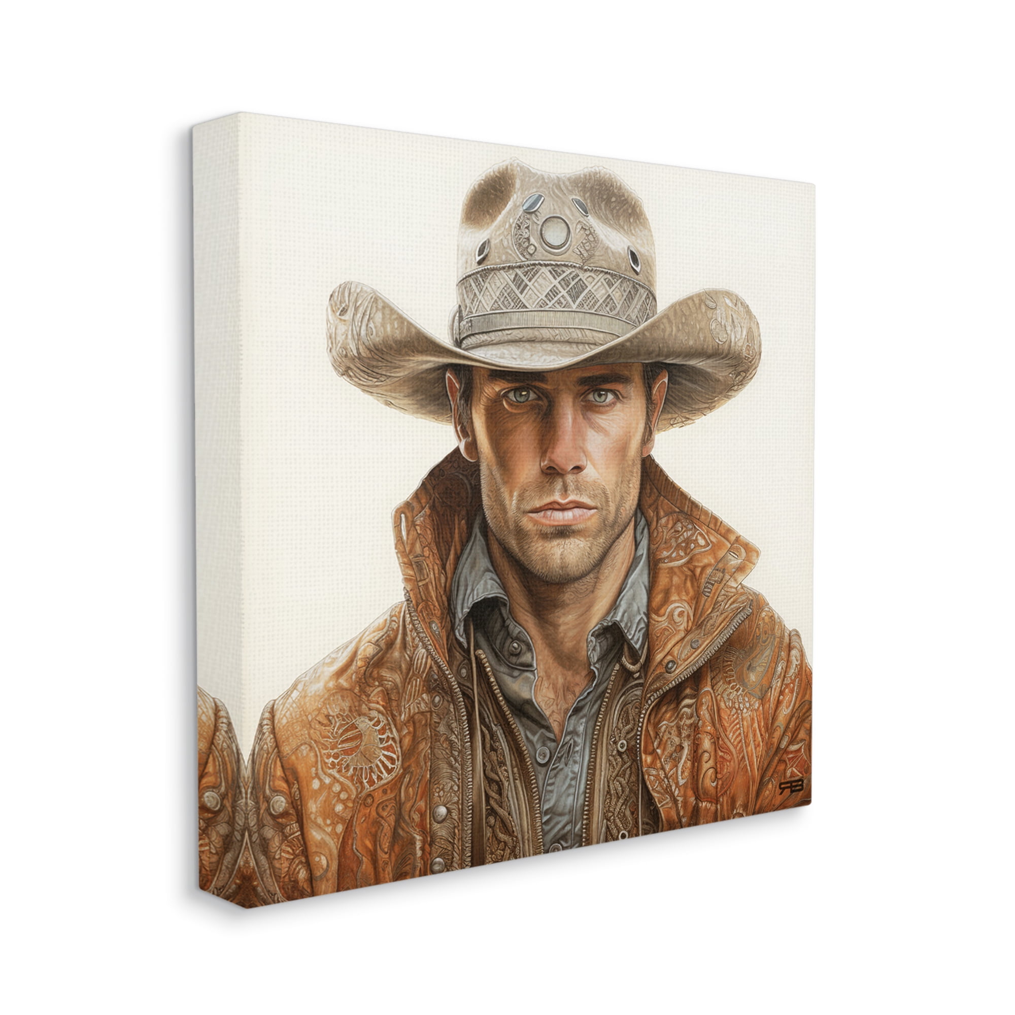 Stupell Industries Western Cowboy Portrait Abstract Painting Gallery Wrapped Canvas Art Print Wall Art, 17 x 17