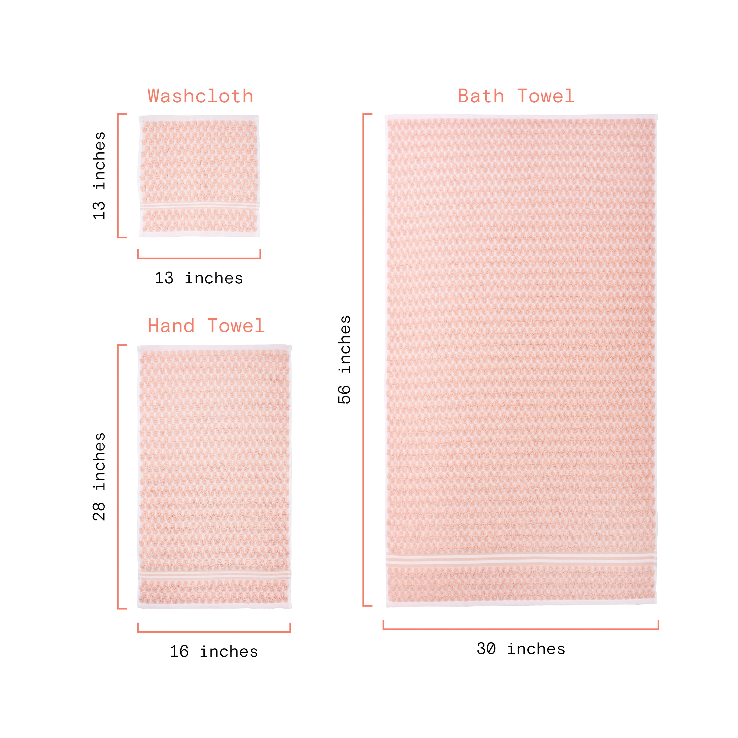 Beautiful by Drew Barrymore 6-Piece Staggered Tile Bath Towel Set, Soft 100% Cotton, Rose