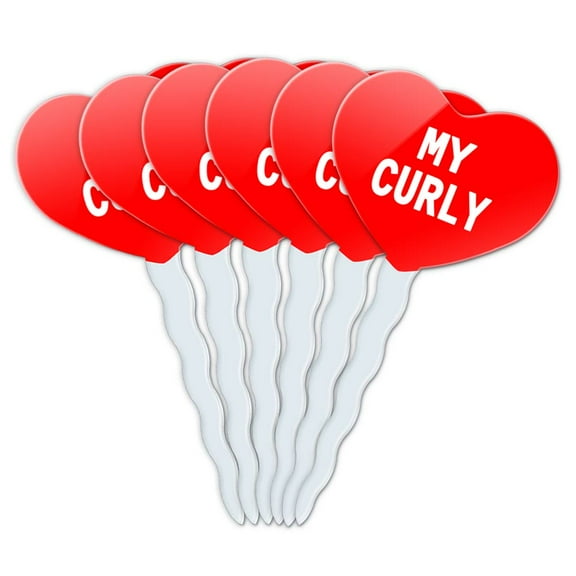 Curly Heart Love Cupcake Picks Toppers - Set of 6