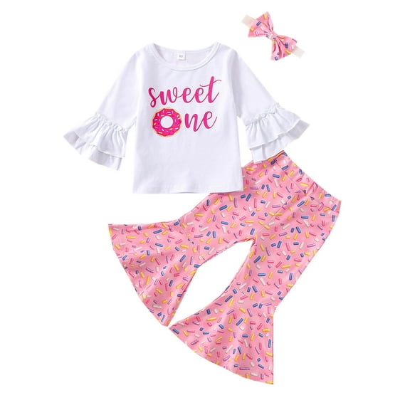 Okbabeha Baby Girl First Birthday Outfit Sweet One Long Sleeve Shirt Top Long Pants Headband Set 1st Birthday Clothes 3Pcs