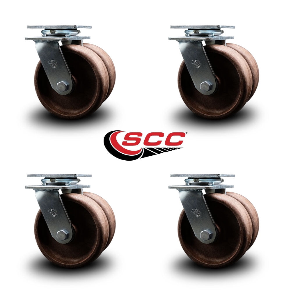 6 Inch Dual High Temp Glass Filled Nylon Wheels Swivel Casters Set SCC