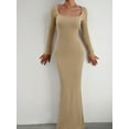 thumbnail image 2 of Biekopu Women Knit Dress, Long Sleeve Square Neck Solid Slim Fit Fall Cocktail Dress Long Dress, 2 of 7