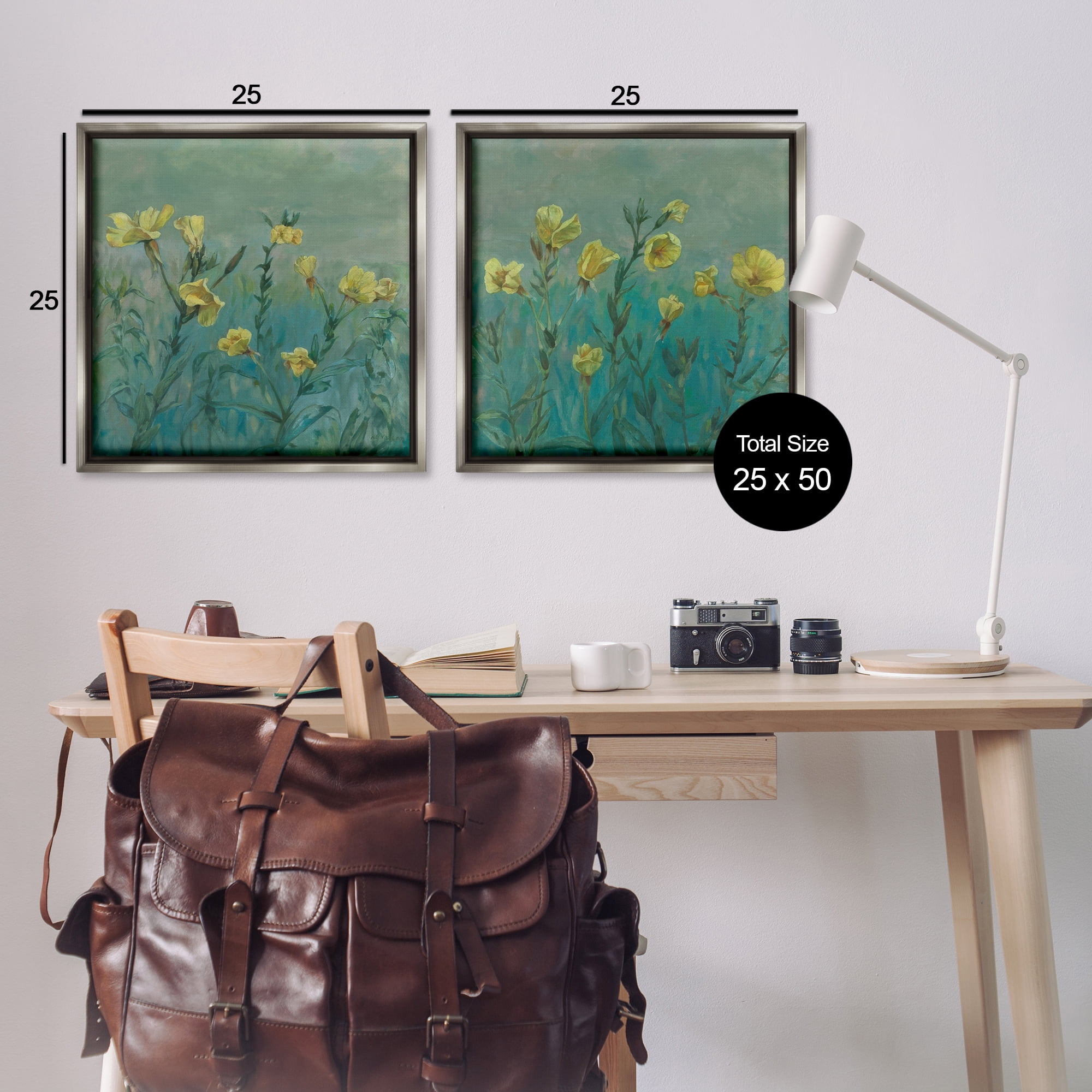 Stupell Industries Evening Primrose Flower Unfurling Plants & Flowers Painting Gray Floater Framed Canvas Art Print Wall Art, 25 x 25, Set of 2