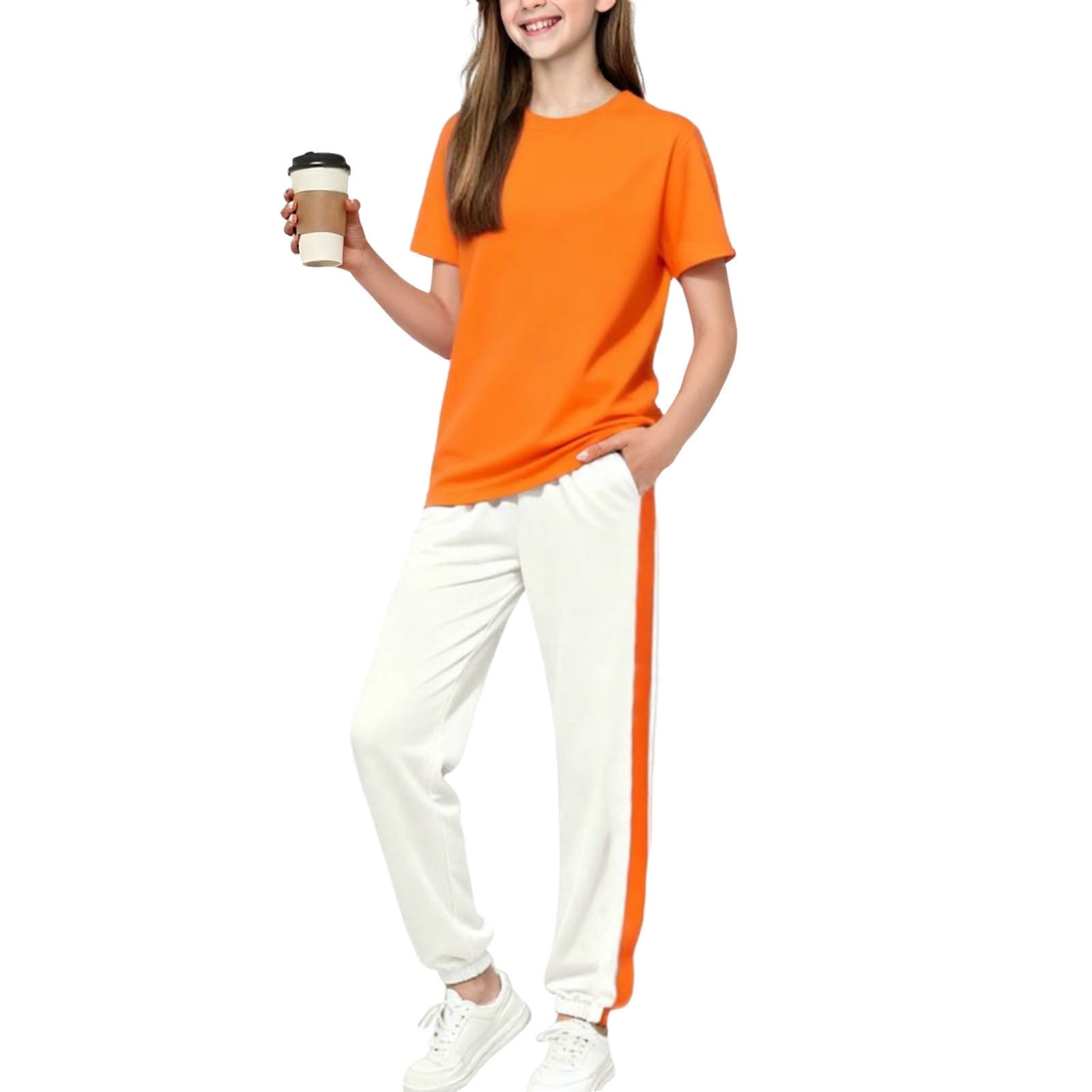 Vrorvz Cotton Set Kids Crew Neck Short Sleeve Tee Jogger Pants Casual Fashion Outfits Summer Sweatsuit Set