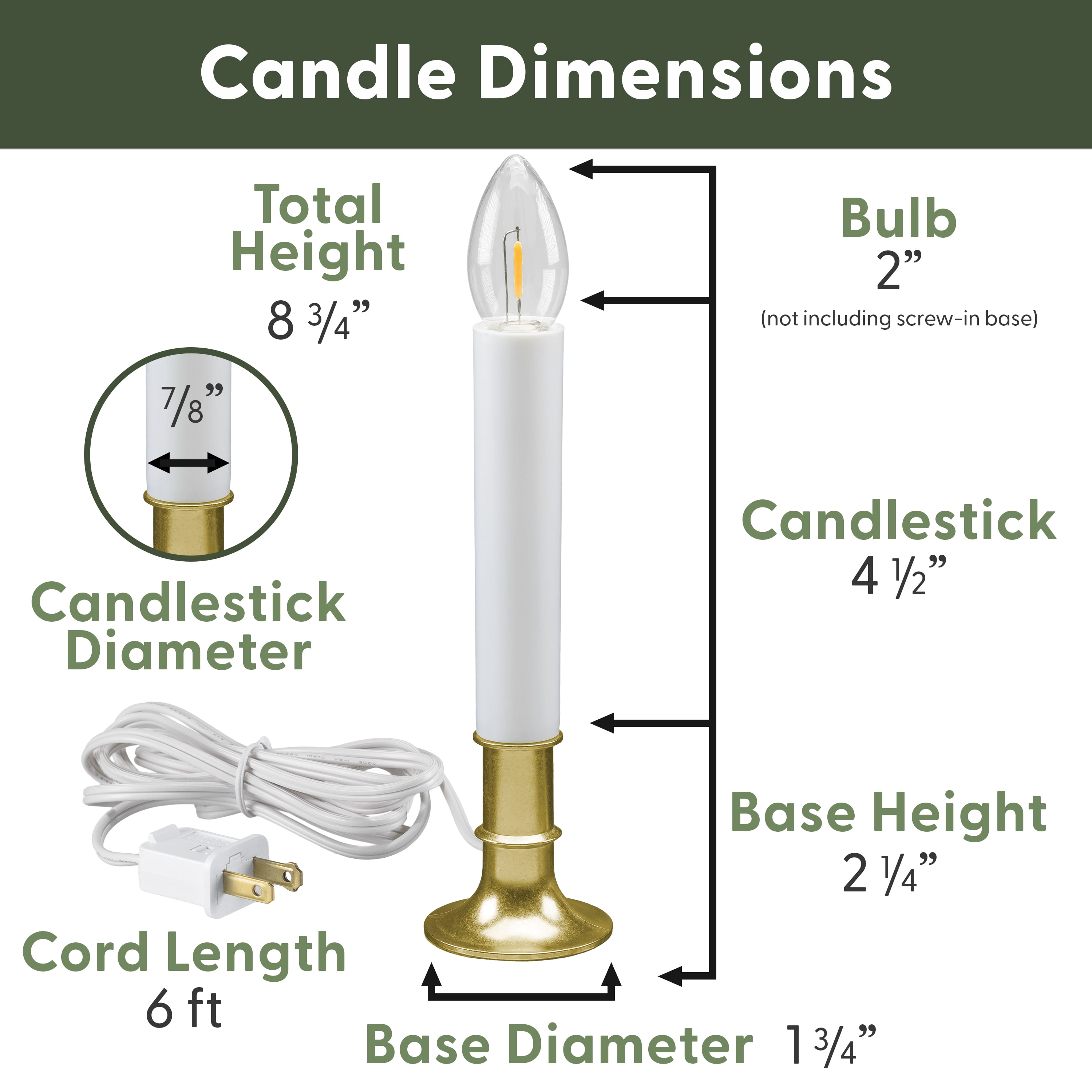 612 Vermont Electric LED Window Candles with Shatterproof Warm White Bulbs, On/Off Switch, VT-1160B-4 (Brass, Pack of 4)