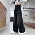 thumbnail image 6 of EnJoCho Girls Cute Star Print Baggy Denim Pants Elastic Waist Pull On Jeans Straight Wide Leg Casual Trousers for Kids 6-14 Years Stretch Comfortable Pants Jeans Loose Fit Fashion Trendy, 6 of 7