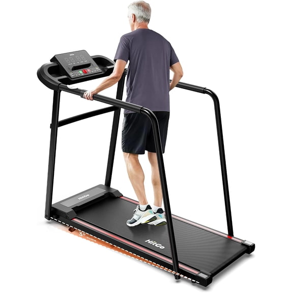 HitGo Treadmill for Seniors with Long Handrails, 43.3" Extra-Long Belt Walking Pad, 300 lbs Capacity, 4% Incline, Pulse Sensor, 2.5HP Quiet Walking Treadmill with Bluetooth App (Kinomap)