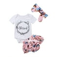 thumbnail image 1 of Diconna Girl's 3Pcs Romper Set, Triangle Tops with Flower Shorts and Headband, 1 of 6