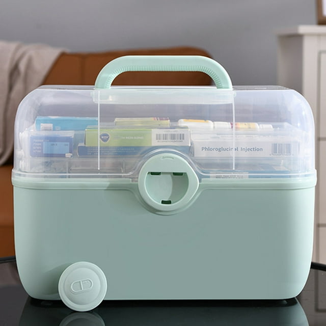 VONKY Pill Case Foldable Capacity First Aid Kit Storage Box Plastic Container Green Extra large