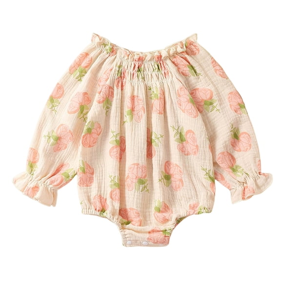 PMVFHDE Combinaisons et Barboteuses pour Filles, Manches Longues, Imprimé Floral, Justaucorps Doux pour Enfants, Vêtements pour Filles, Justaucorps & One-Pieces Rose, 0-6 Mois