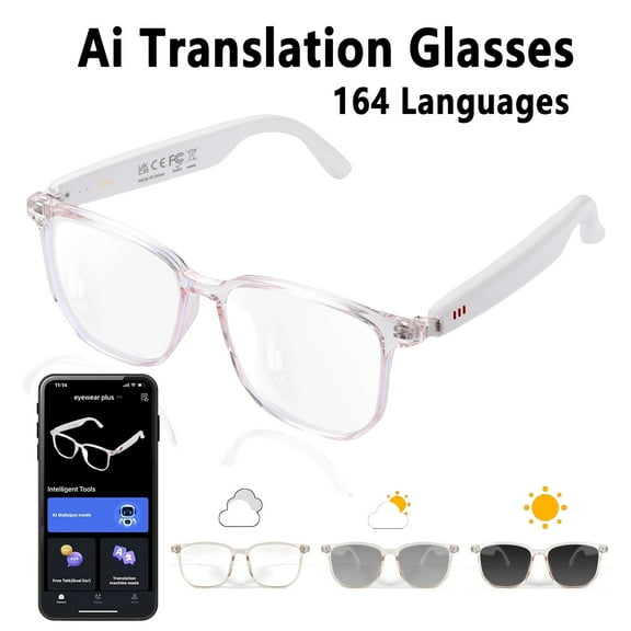 Smart Glasses with Real-Time Translation & Color-Changing Lenses, 160  Languages, Built-in Mic/Speaker, Touch Control, Noise Reduction, Magnetic Charging, Ideal for Sports, Work & Travel.