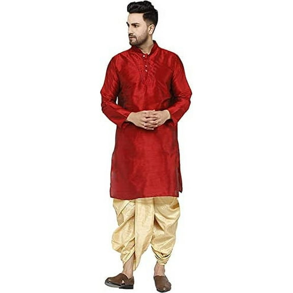 Royal Kurta Mens Silk Blend Dhoti Kurta Set (38, Maroon 4)