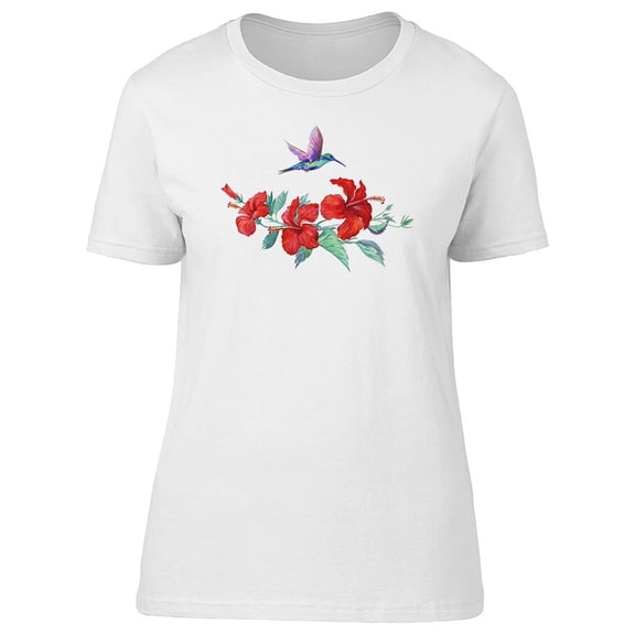 Hibiscus Flowers & Hummingbird Tee Women's -Image by Shutterstock