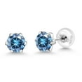 thumbnail image 5 of Gem Stone King Platinum Stud Earrings for Women Men Persian Blue Round Moissanite (1.00 Cttw), 5 of 6