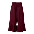 thumbnail image 4 of KHONTS Women's Wide Leg Pants Flowy Boho Elastic High Waist Ruffle Hem Palazzo Pants Plus Size Pleated Vacation Pants Red XL, 4 of 4