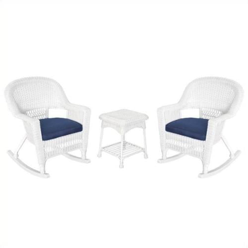 Jeco Stacking Wicker Rattan Chairs Set of 2, Blue Tufted Cushions