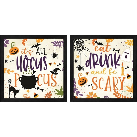Great Art Now It's All Hocus Pocus & Eat Drink and be Scary by Mollie B., 2 Piece Framed Art Set Each 13"W x 13"H