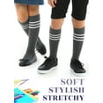 thumbnail image 2 of HUGH UGOLI Knee High Cotton Socks for Girls & Boys, Long Tube School Uniform Socks with Stripes, Soft & Comfortable, Dark Gray, 5-6 Years Old, 4 Pairs, 2 of 5