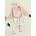 thumbnail image 3 of Suealasg Infant Girl Fall Outfits 3Pcs Baby Girl Clothes SetLetter Print Long Sleeve Romper Long Pants Headband 3 6 12 18 Months Newborn Girls Autumn Clothing, 3 of 7