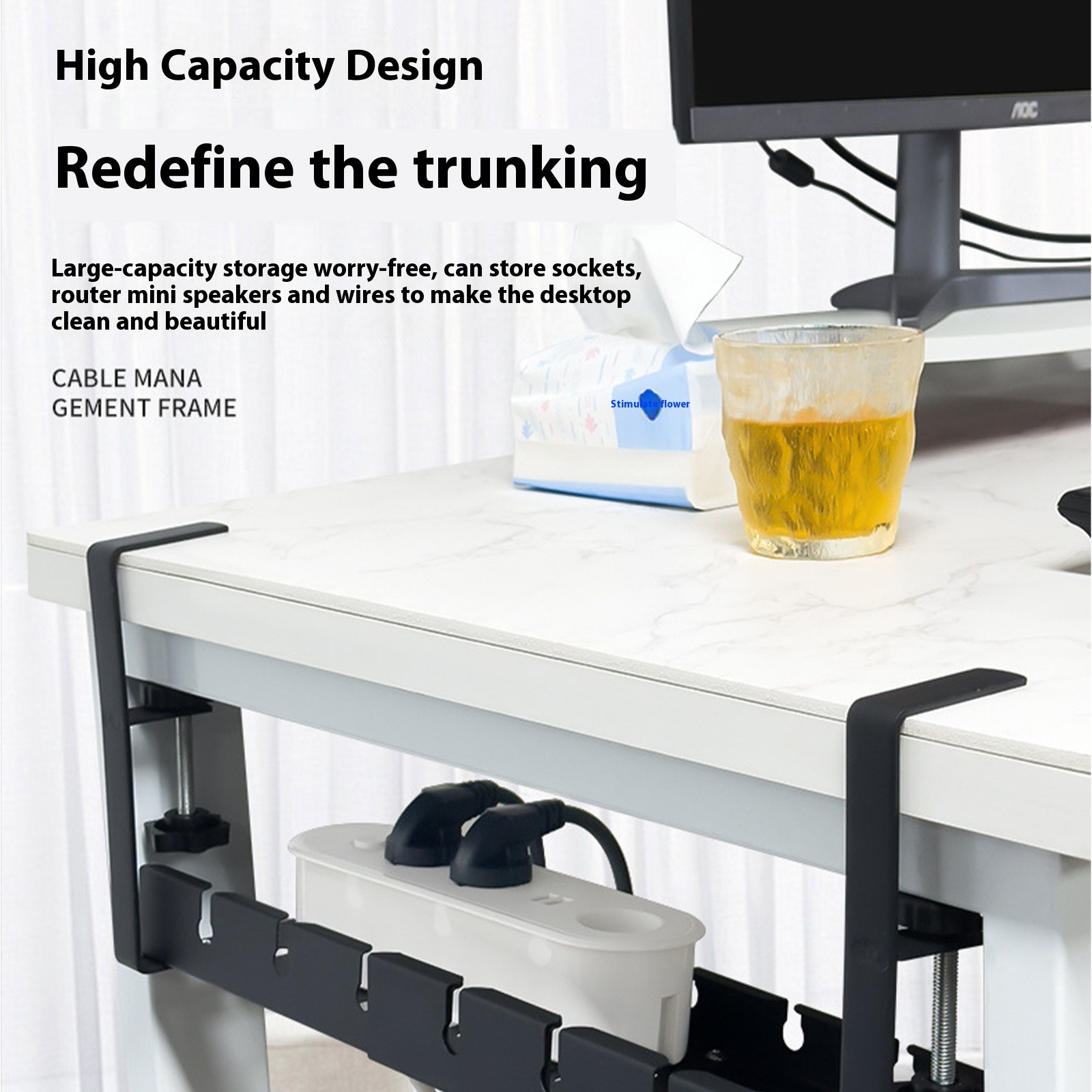 Not Drill Retractables Cable Management Tray Under Desk 20.47Inch Length Child & Pet Safe Wire Organizers