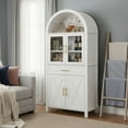 thumbnail image 5 of 71 Inch Tall Arched Farmhouse Pantry Cabinet with Glass Barn Door, Adjustable Shelves Storage Cupboard for Kitchen, Dining Room, White, 5 of 9