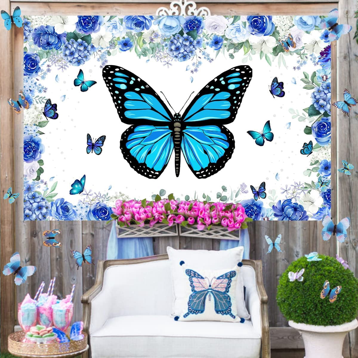 Jollyboom Blue Butterfly Balloon Garland Arch Kit, 73 Pieces