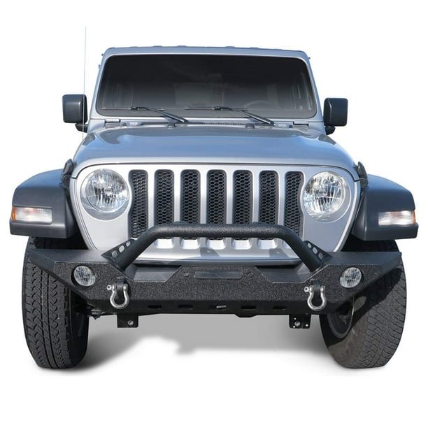 TAC Bumper Fit 07-18 Wrangler JK|18-23 Wrangler JL(Excl. Rubicon/plug-in  hybrid/21-23 V8 engine)|20-23 Gladiator(Excl. Mojave trim) with D-Ring  Winch Mount Plate OE Fog Light Hole Black Textured 