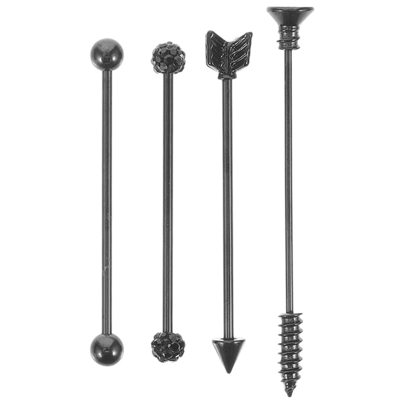 Landege Men's Industrial Barbell Earrings Set, Double Cartilage Piercing Jewelry with Matte Black Spike Screw, Ideal for Travel & Parties