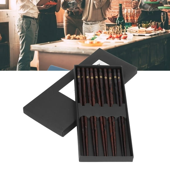 Japanese Style Chopsticks, Reusable Wooden Chopsticks Golden Printed Flowers 5 Pair for Family Friends Parties