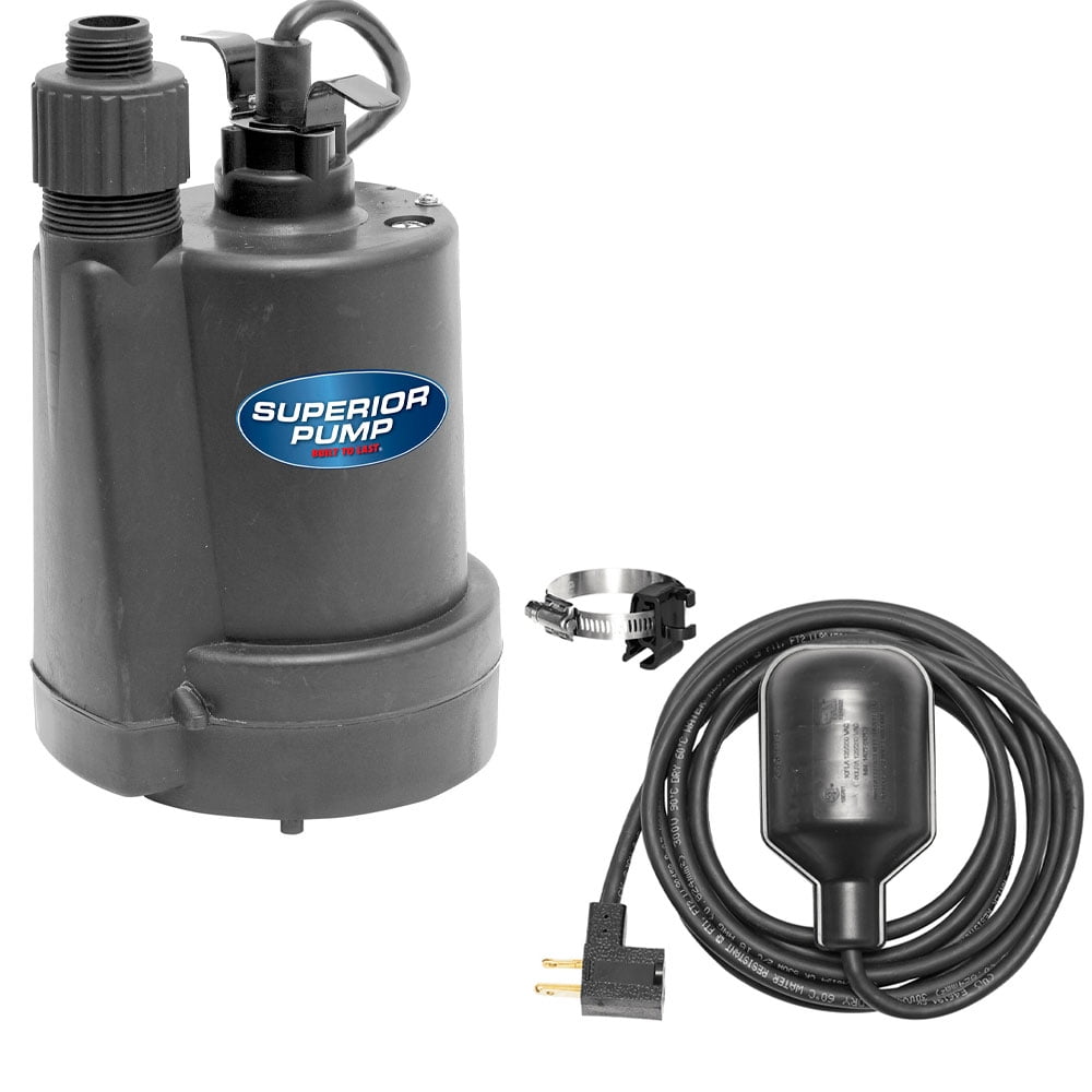 Superior Pump 91250 1/4 HP Thermoplastic Submersible Utility Pump with 10-Foot 