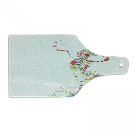 

Floral Cutting Board Summer Lady Silhouette in Blooms Swirls Inspirational Vivid Tones Feminine Design Tempered Glass Cutting and Serving Board Wine Bottle Shape Multicolor by Ambesonne