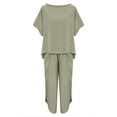 thumbnail image 2 of Manxivoo Summer Pants Women Suit Fashion Comfortable Short Sleeve and Long Pants Solid Color Top and Pants Set Cotton and Linen Womens Pants Mint Green, 2 of 6