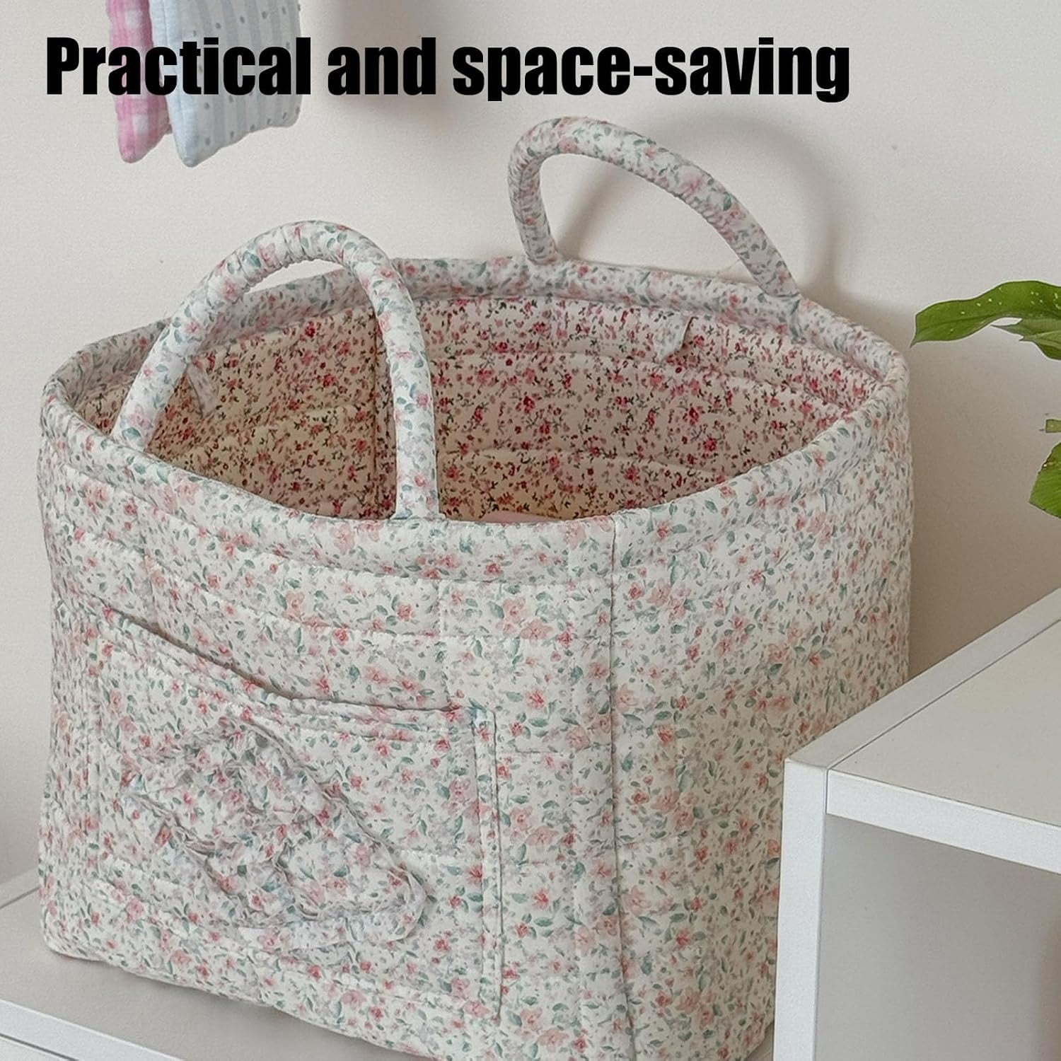 Boho Fabric Storage Basket, Large Capacity Fabric Storage Basket, Boho Floral Laundry Baskets for Storage, Collapsible Laundry Hamper with Easy Carry Handles for Clothes Sundries Toys (D)