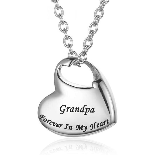 Collar de urna de cremación para joyería de urna de cenizas, para siempre en mi corazón Colgante conmemorativo impermeable de recuerdo de acero inoxidable tallado para mamá y papá con relleno Feliz Sencillez