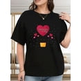 thumbnail image 1 of Camiseta 100 % algodón para mujer, camiseta de San Valentín, estampado de corazón y helado, manga corta, cuello redondo, top informal para toda la temporada., 1 of 6
