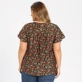 thumbnail image 3 of DARING DIVA Women's Plus Floral Tie Neck Blouse with Ruffle Sleeve 1X Black, 3 of 6