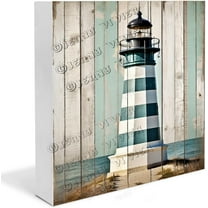 Beach Decor Lighthouse Wooden Box Sign Gifts for Women Funny Coastal Decor For Bathroom Rustic Coffee Table Decor Shelf Decor for Bedroom Wood Block Signs For Desk Decor 5x5 In