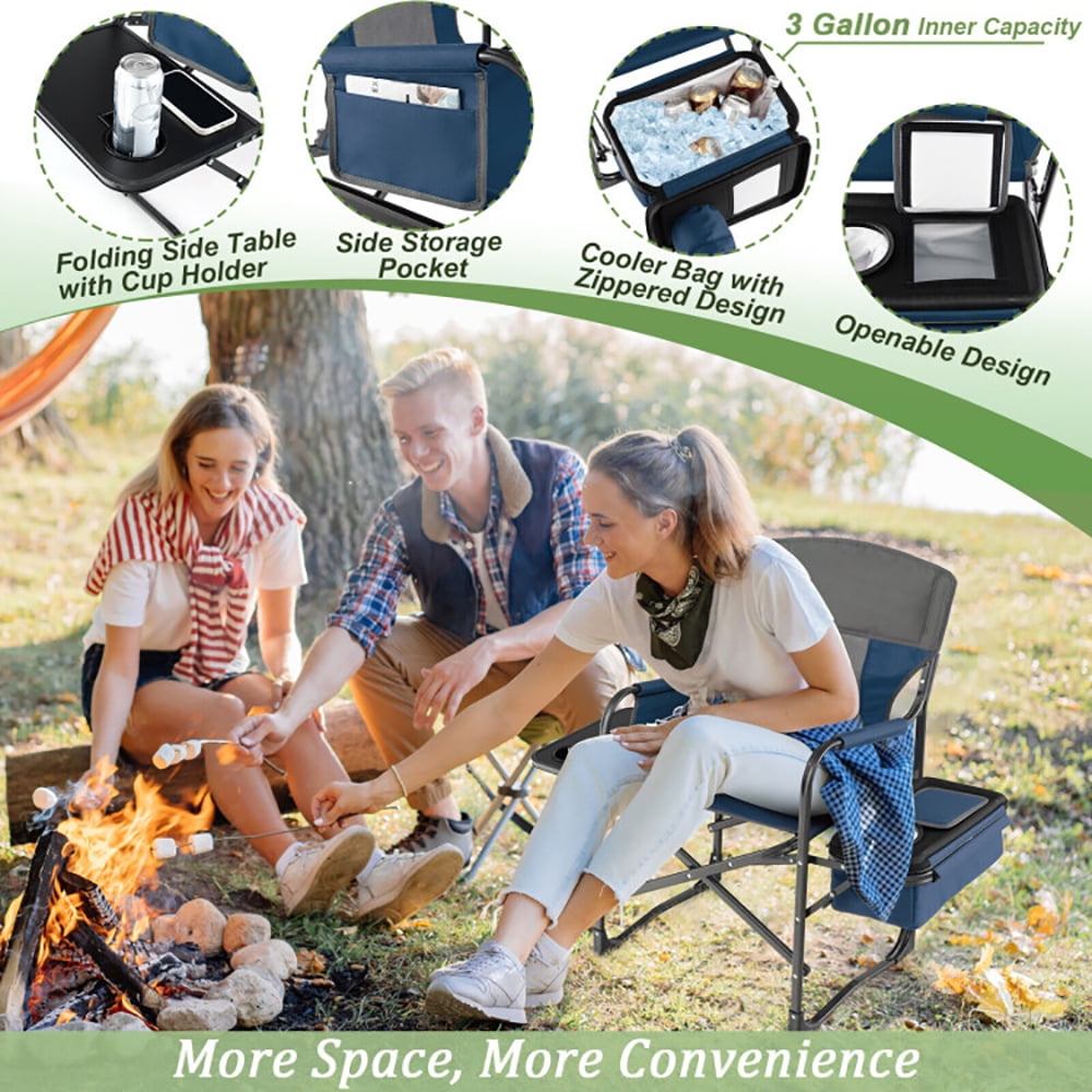 Aimee Lii Folding Camping Directors Chair with Cooler Bag and Side Table, Portable Chairs for Adults, Comfy Outdoor Chair, Blue