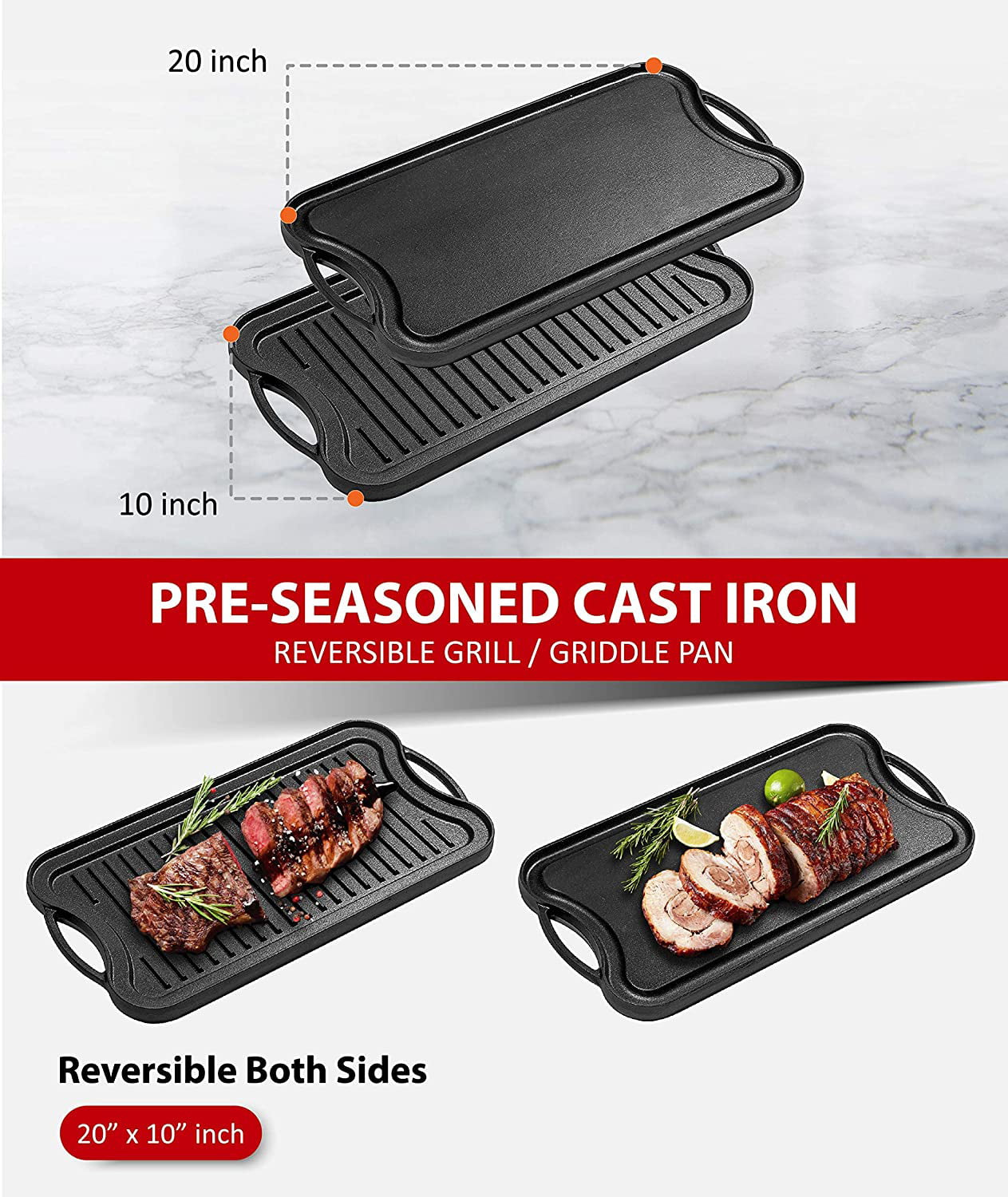 Bruntmor Heavy Duty Pre-Seasoned Cast Iron Portable Grill
