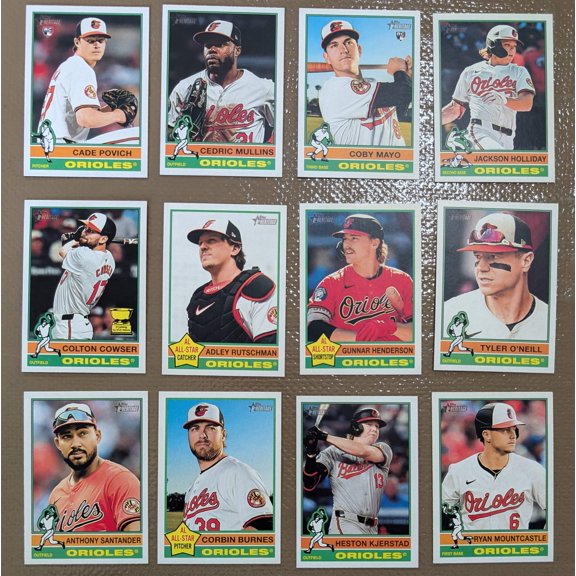 2025 Topps Heritage Team Set 12 Orioles Holliday Gunnar Henderson Mayo RC