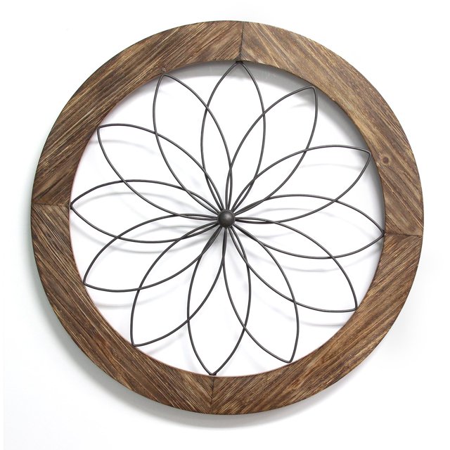 Stratton Home Decor S11570 Mur de Médaillon en Bois Rond et en Métal