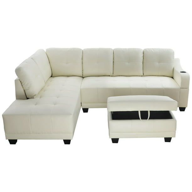 G Furniture Aycp Faux Leather, White Leather Tufted Sectional Sofa