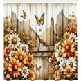 thumbnail image 4 of Rustic Shower Curtain, Farmhouse Summer Themed Blossoming Chamomiles Butterflies Grunge Art, Cloth Fabric Bathroom Decor Set with Hooks, 69" W x 84" L, Orange Sepia and Off, 4 of 8