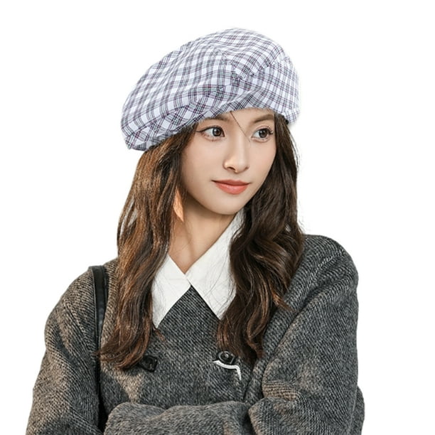Boina vintage a cuadros de otoño e invierno de 2 piezas, fina e informal para la familia