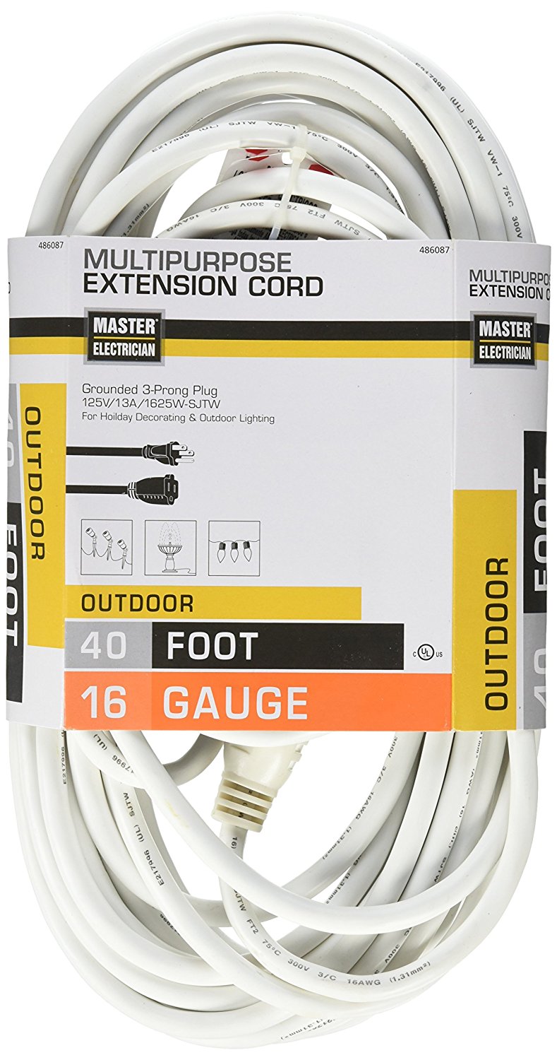 0235601ME 40Feet Round Vinyl Outdoor Extension Cord, White, Outdoor Use By Master Electrician