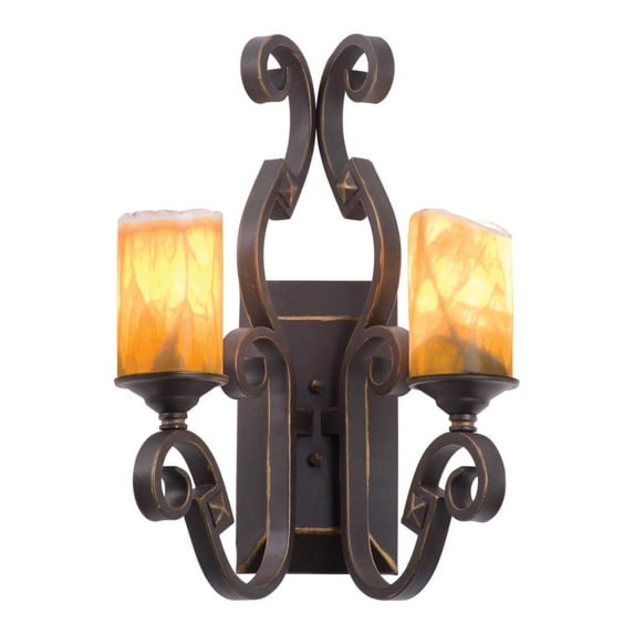 Two Light Antique Copper Ecru Glass Wall Light