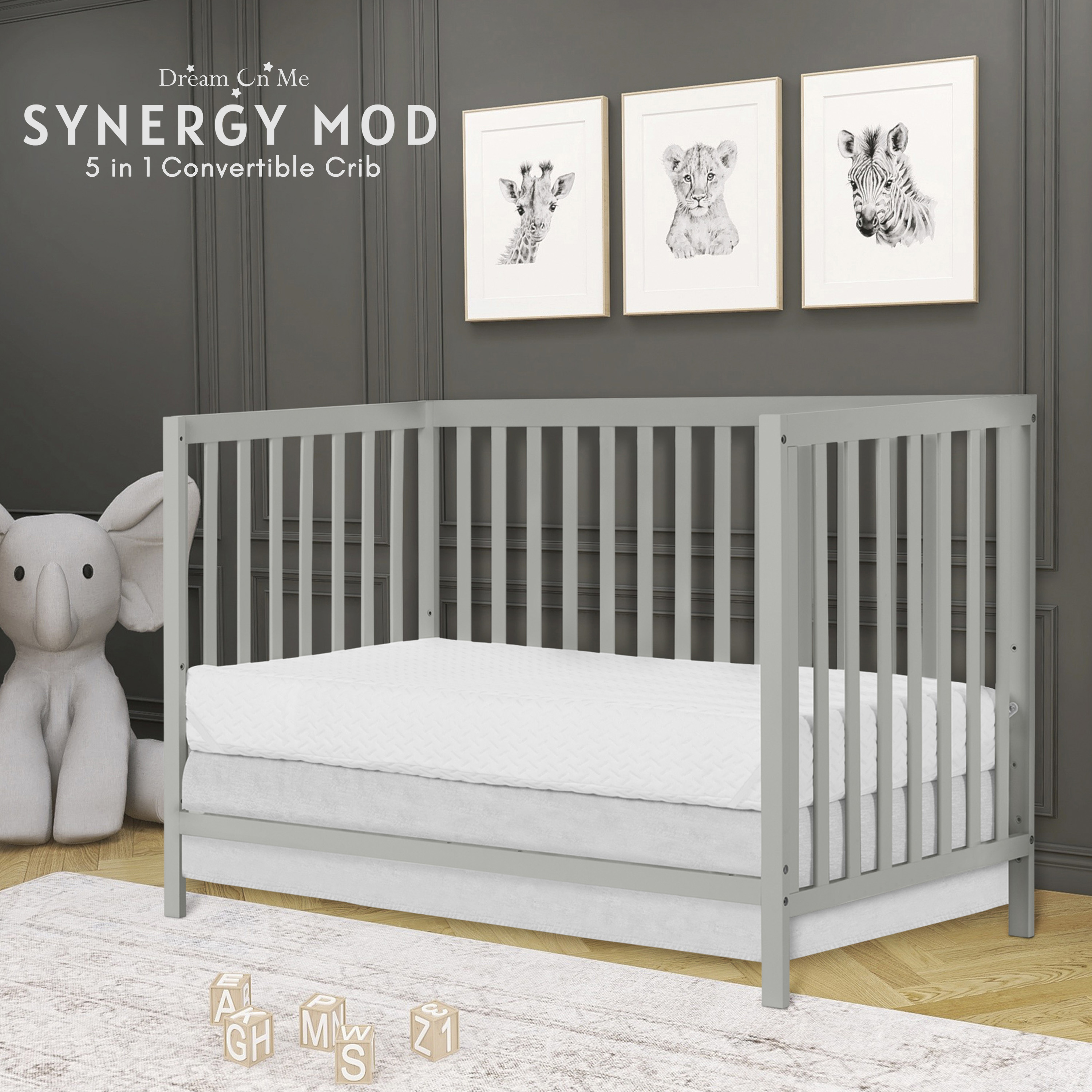 Dream On Me Synergy MOD Crib, Made with Sustainable New Zealand Pinewood, Cool Gray - image 5 of 9